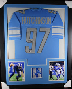 Aiden Hutchinson framed autographed blue jersey