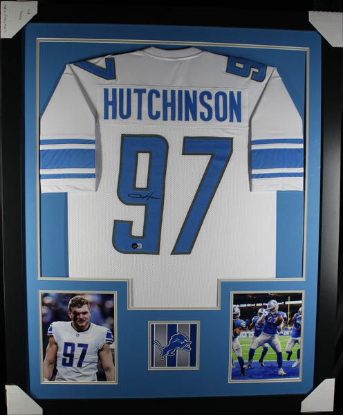 Aiden Hutchinson framed autographed white jersey "Tower Style"