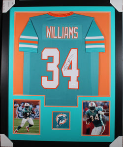 ricky-williams-framed-autographed-teal-jersey