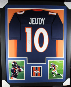 Jerry Jeudy framed autographed blue jersey