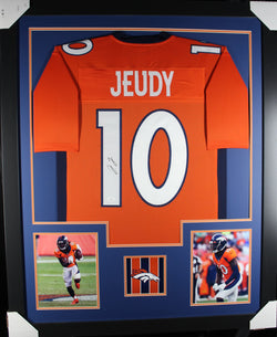 Jerry Jeudy framed autographed orange jersey