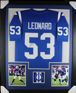 Shaquille Leonard framed autographed blue jersey