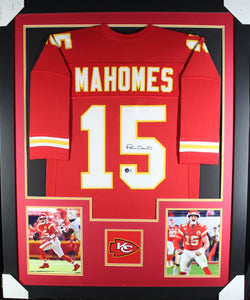 Patrick Mahomes framed autographed red jersey
