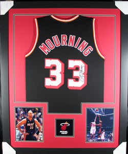 Alonzo Mourning framed autographed black jersey