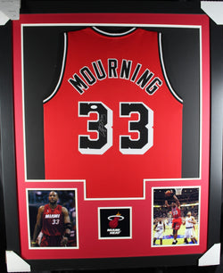 Alonzo Mourning framed autographed red jersey