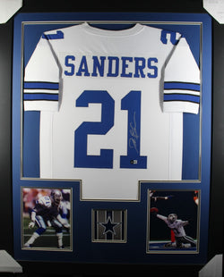Deion Sanders framed autographed white jersey