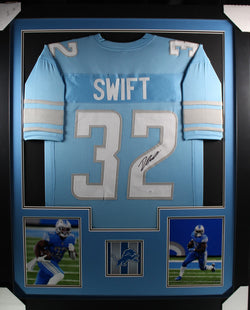 D'Andre Swift framed autographed blue jersey