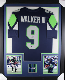 Kenneth Walker III framed autographed blue jersey