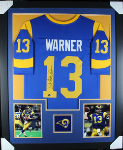 Kurt Warner framed autographed throwback jersey